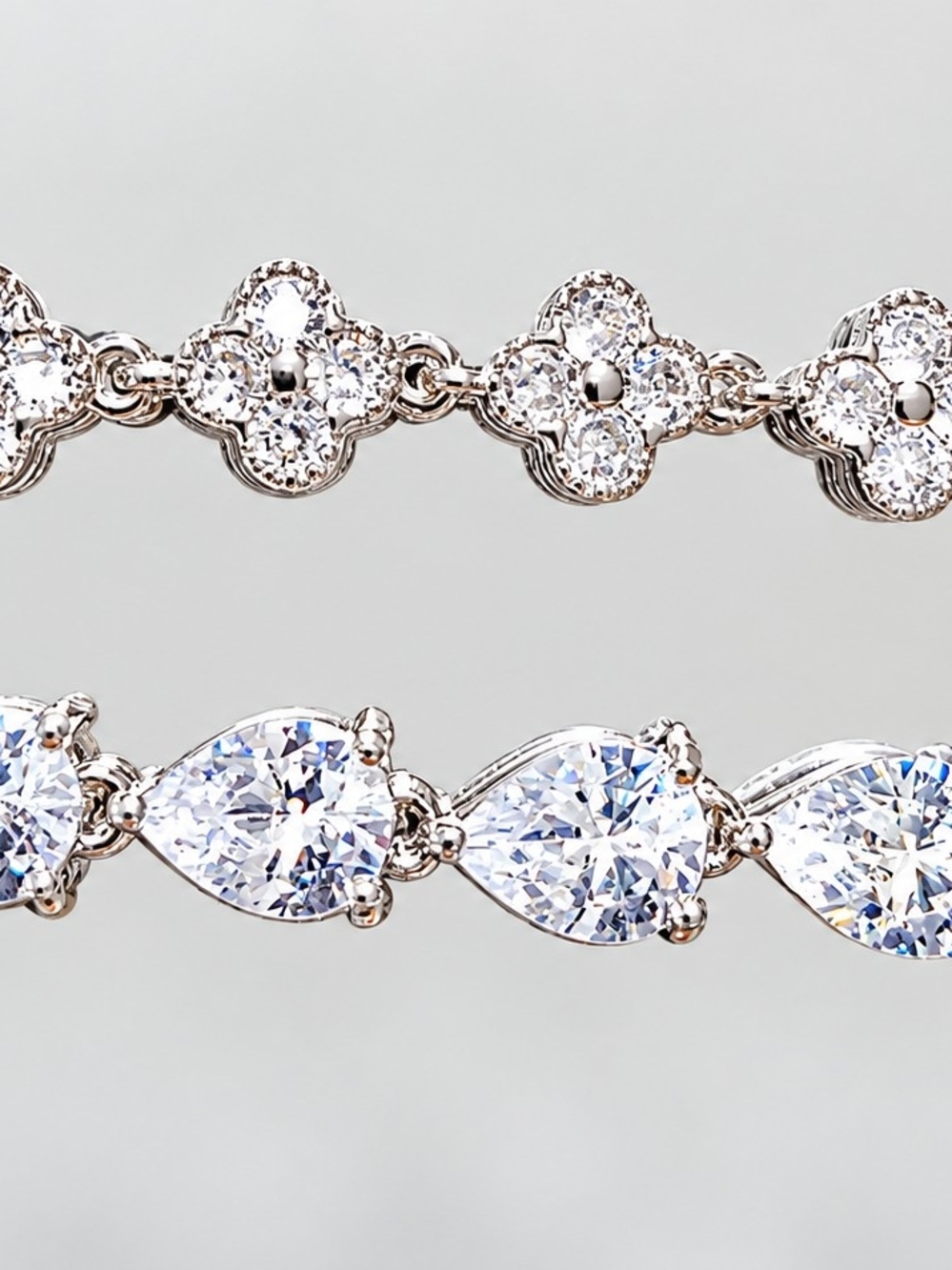 White Cubic Zirconia Floral and Teardrop Link Bracelet